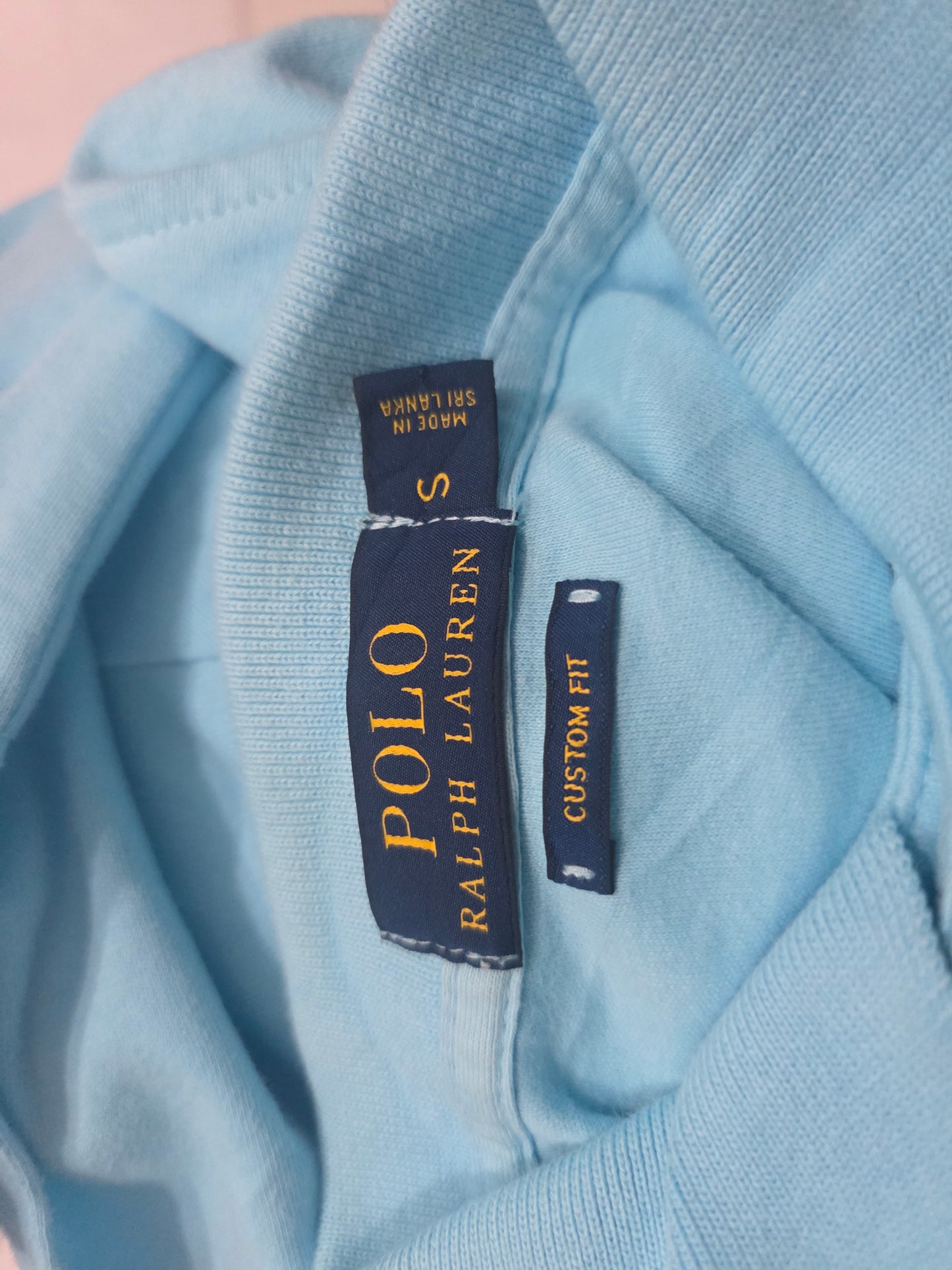 Playera Polo Ralph Lauren Chico Azul Customfit Pony Naranja