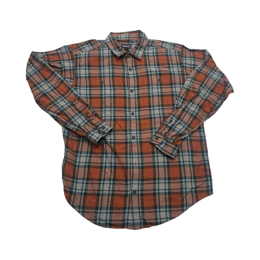 Camisa Franela Patagonia Mediana M Cuadro Naranja Y Gris