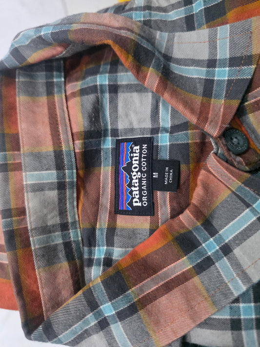 Camisa Franela Patagonia Mediana M Cuadro Naranja Y Gris