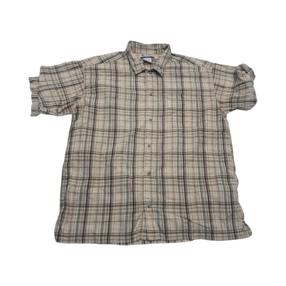 Camisa Manga Corta Columbia Xgrande Xl Cuadro Cafe Y Verde