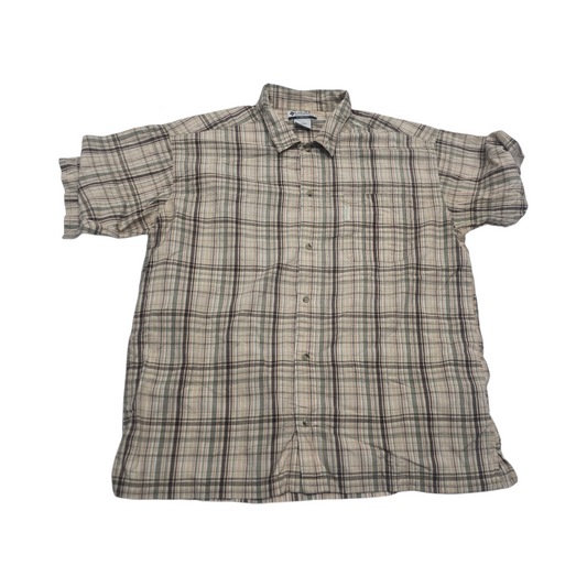 Camisa Manga Corta Columbia Xgrande Xl Cuadro Cafe Y Verde