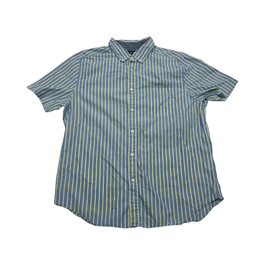 Camisa Manga Corta Nautica Xgrande Xl Azul Y Amarilo Lineas