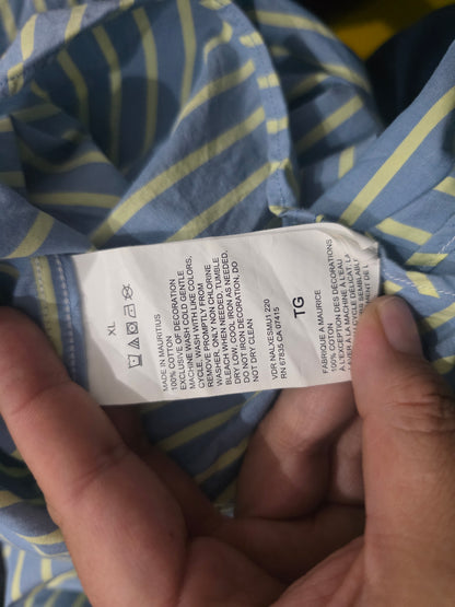 Camisa Manga Corta Nautica Xgrande Xl Azul Y Amarilo Lineas