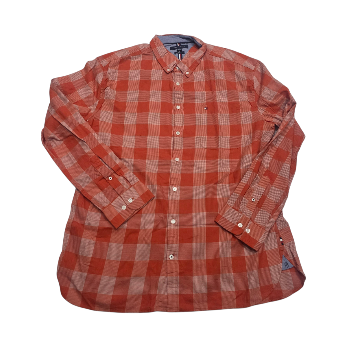 Camisa Slimfit Tommy Hilfiger 2xl Cuadro Naranja