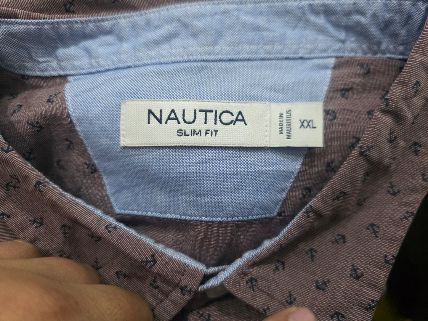Camisa Slim Fit Nautica 2xl Vino Anclas