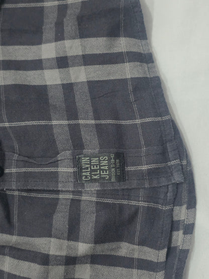 Camisa Calvin Klein 2xl Cuadro Negro Y Gris Franela
