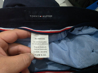 Pantalon Tommy Hilfiger 33x32 Recto Azul Marino Stretch Flex