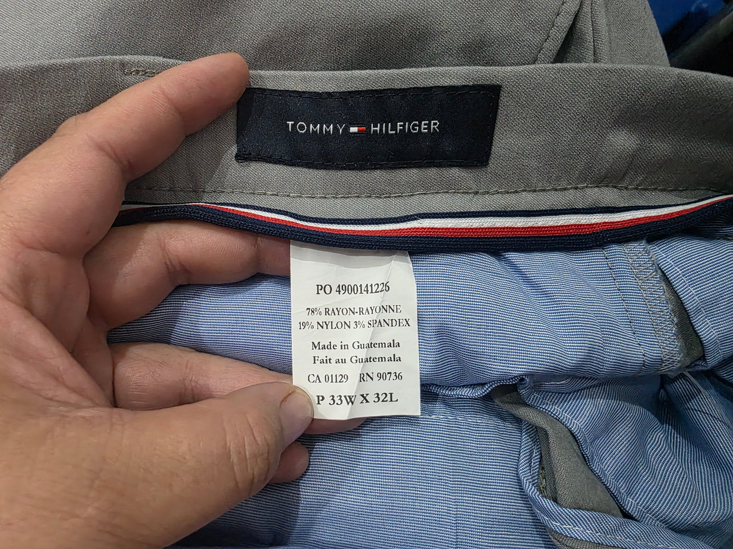 Pantalon Tommy Hilfiger 33x32 Recto Azul Gris Stretch Flex