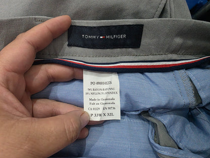 Pantalon Tommy Hilfiger 33x32 Recto Azul Gris Stretch Flex