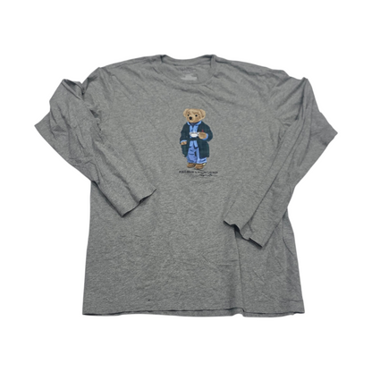 Playera Ralph Lauren Mediana M Gris Bear Manga Larga