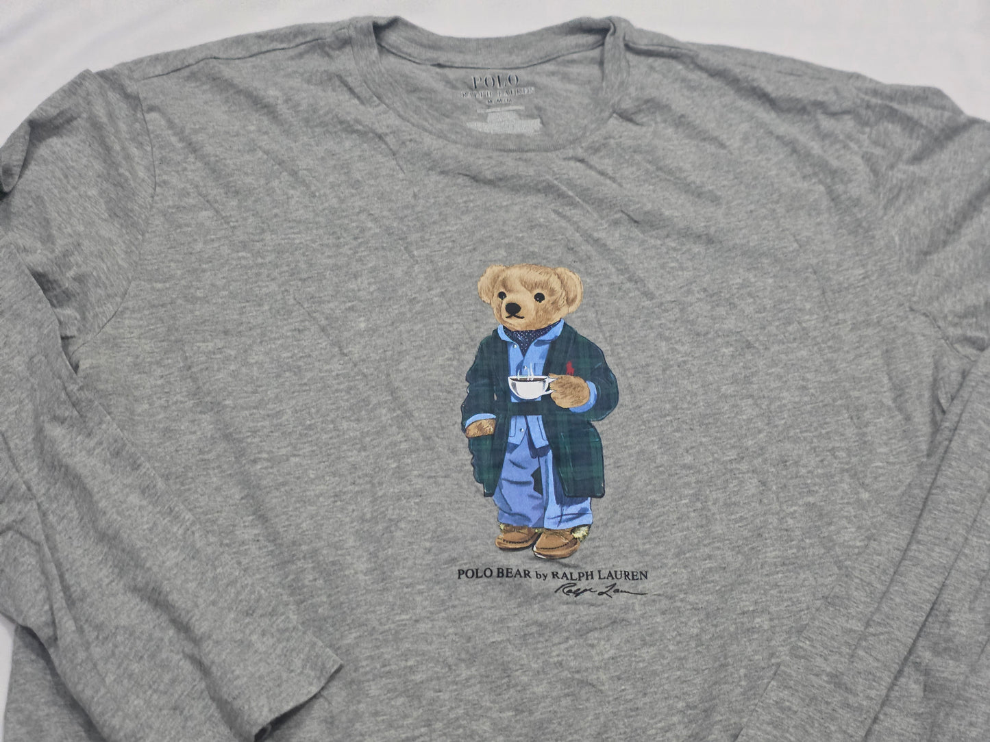 Playera Ralph Lauren Mediana M Gris Bear Manga Larga