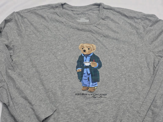 Playera Ralph Lauren Mediana M Gris Bear Manga Larga