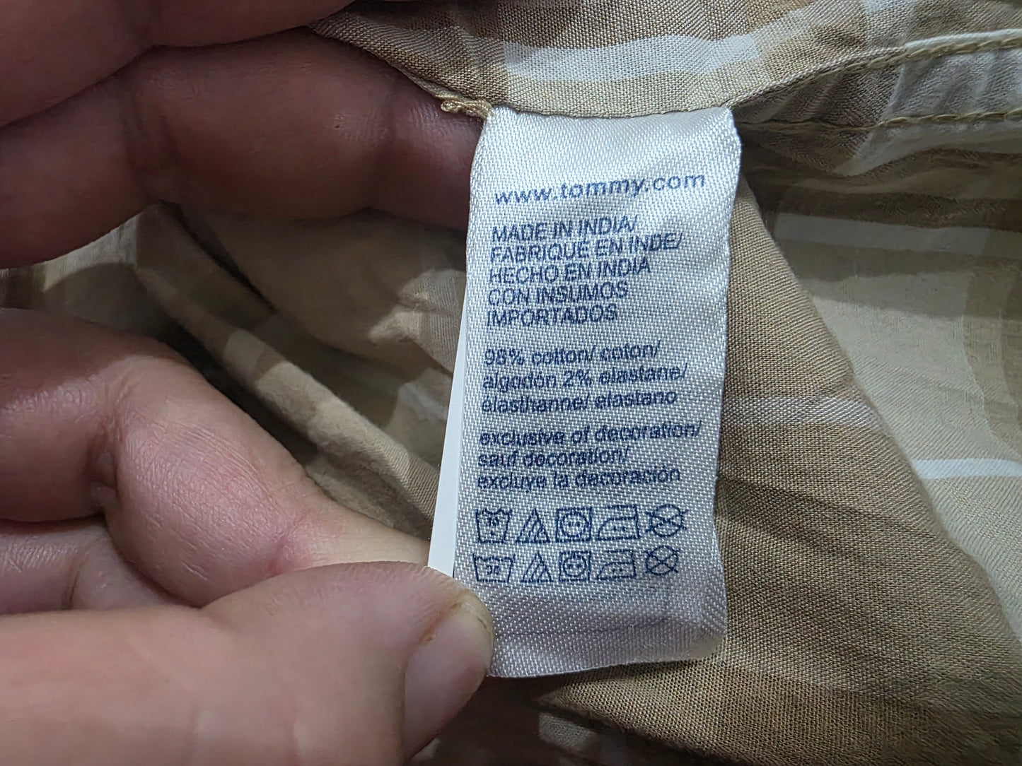 Camisa Tommy Hilfiger Mediana M Cafe Cuadro Manga Corta