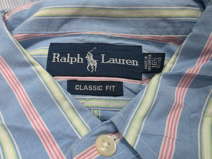 Camisa Classic Fit Ralph Lauren 16 1/2 32-33 Azul Lineas