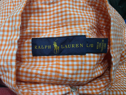 Camisa Ralphlauren Grande Cuadro Naranja Y Blanco Pony Azul