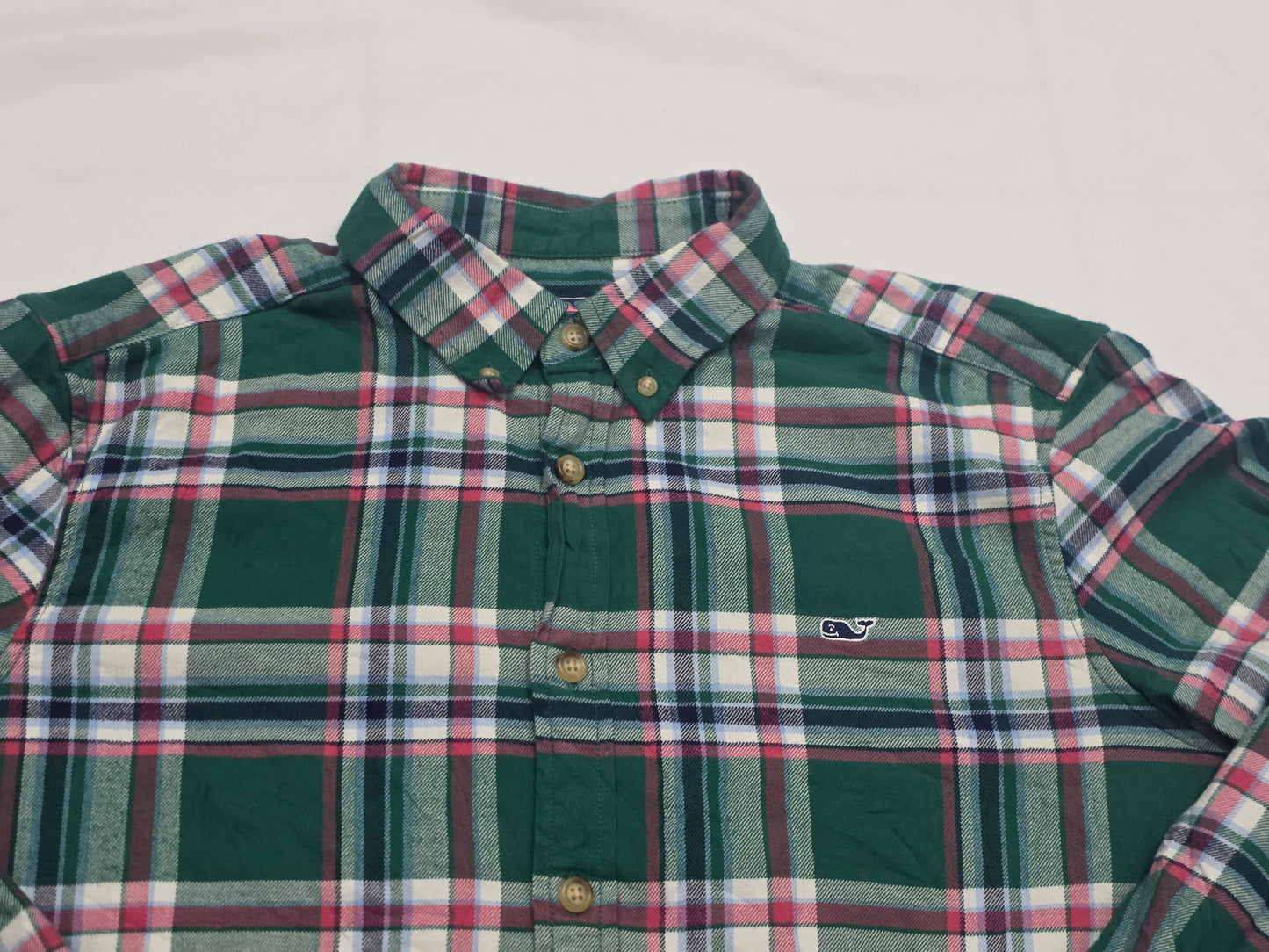 Camisa Vineyard Vines Grande L Verde, Blanco Y Rosa Cuadro