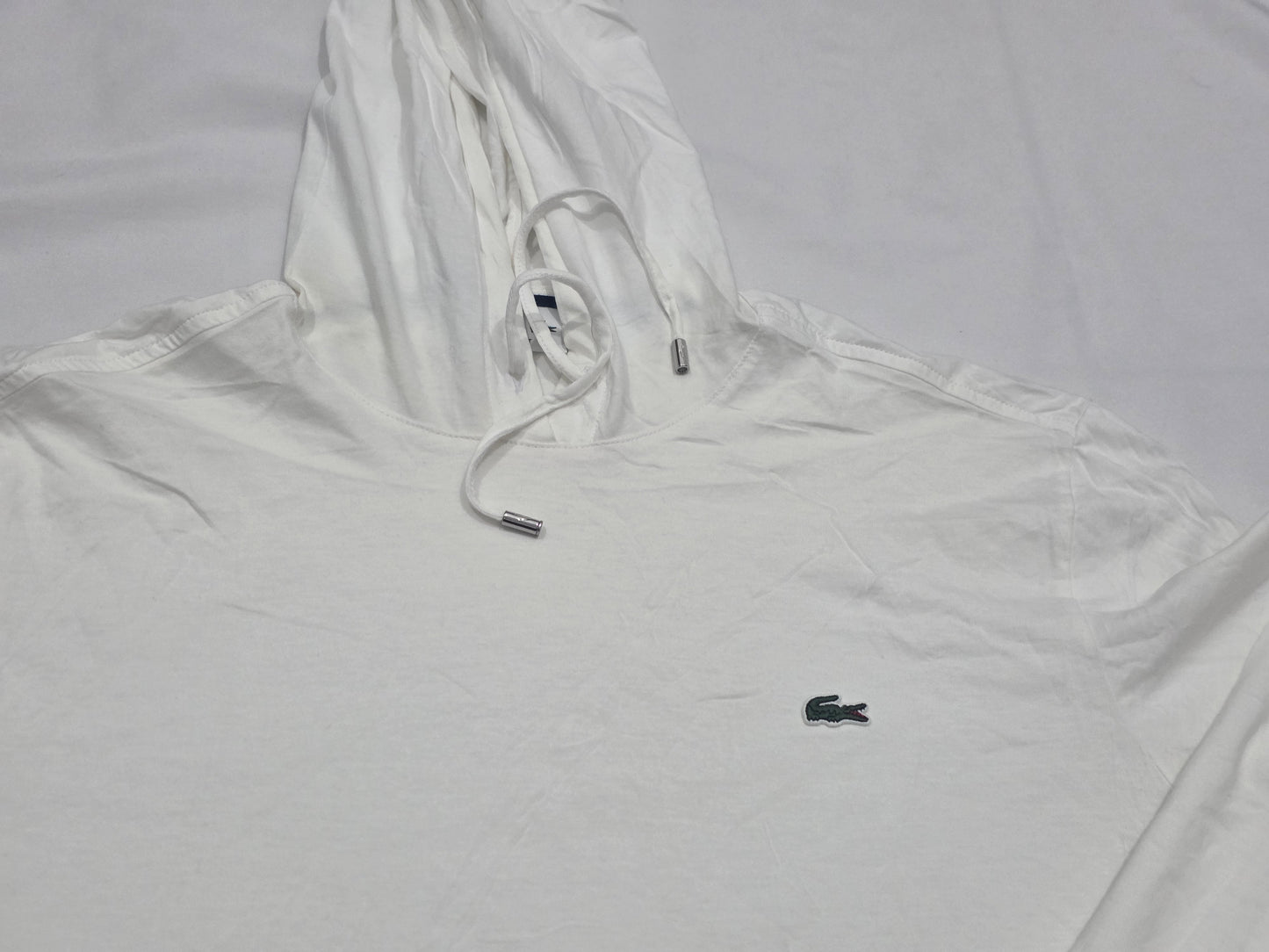 Playera Con Gorro Lacoste Grande XL Blanca Manga Larga