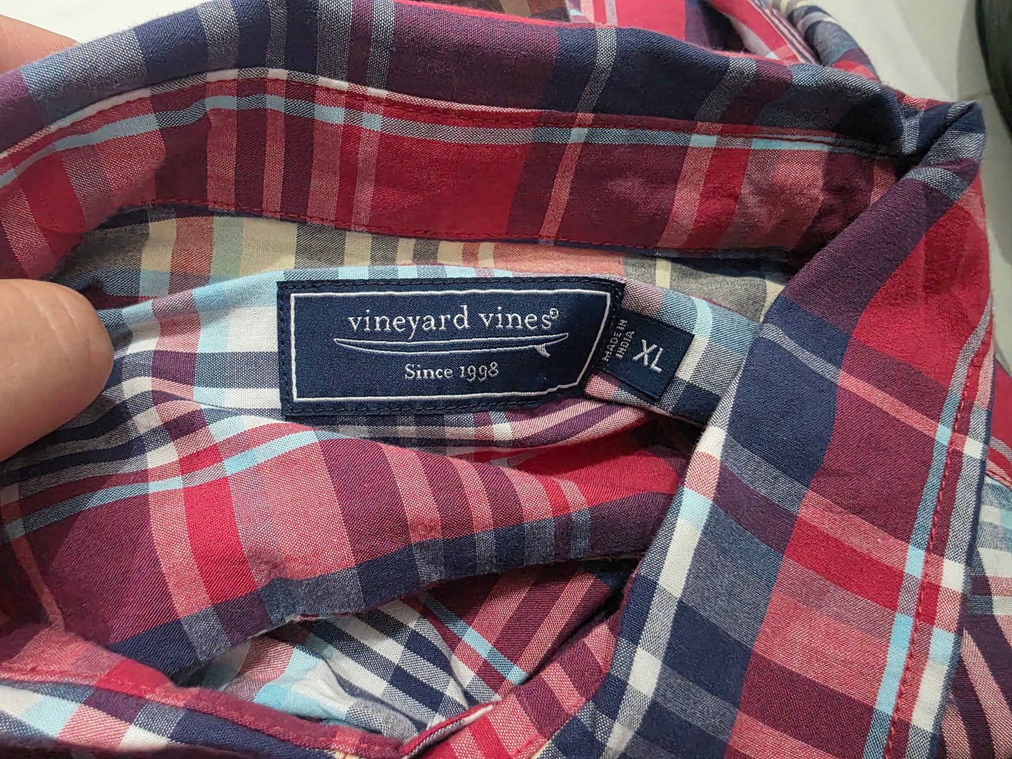 Camisa Vineyard Vines Xgrande Xl Cuadro Azul Y Coral