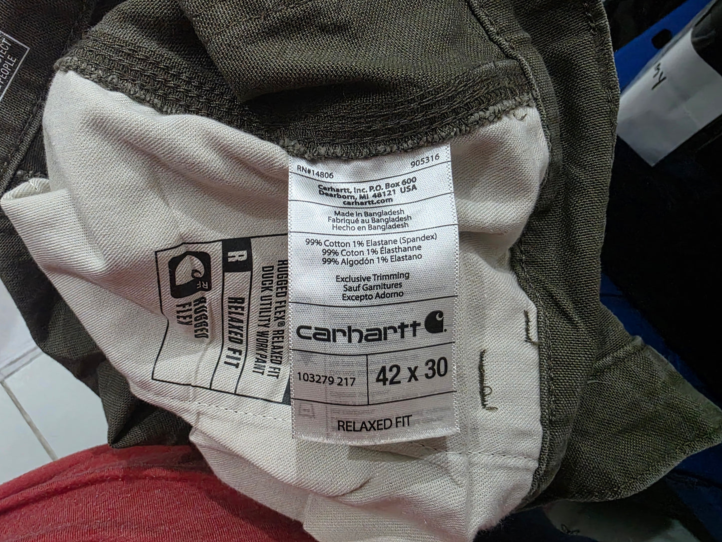 Pantalon Relaxed Fit Carhartt 42x30 Verde Deslavado