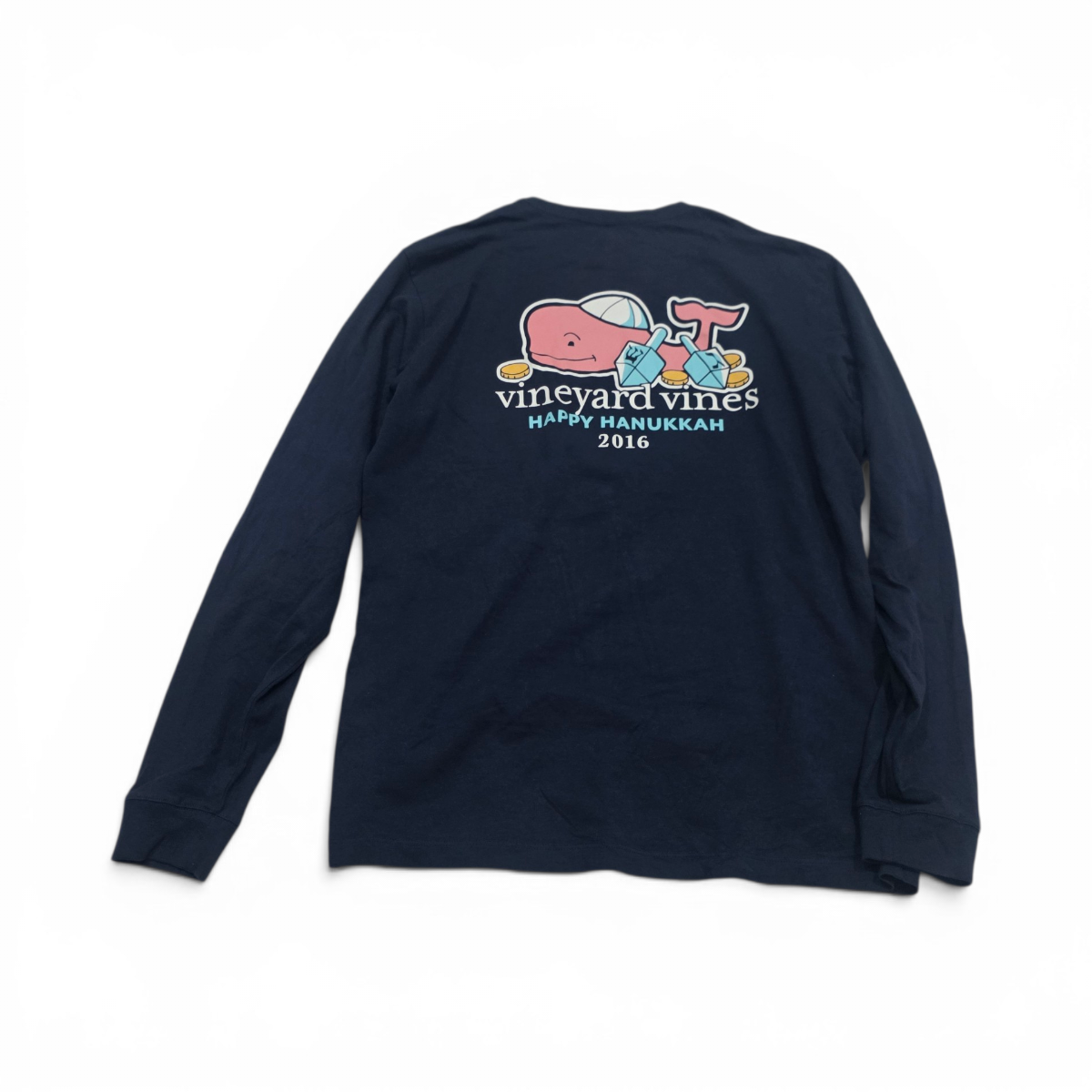 Playera Viineyard Vines Hanukkah Chico S Azul Manga Larga