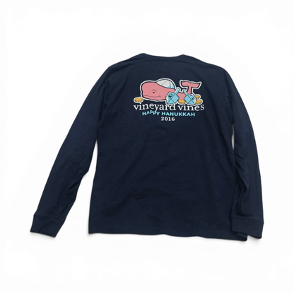 Playera Viineyard Vines Hanukkah Chico S Azul Manga Larga