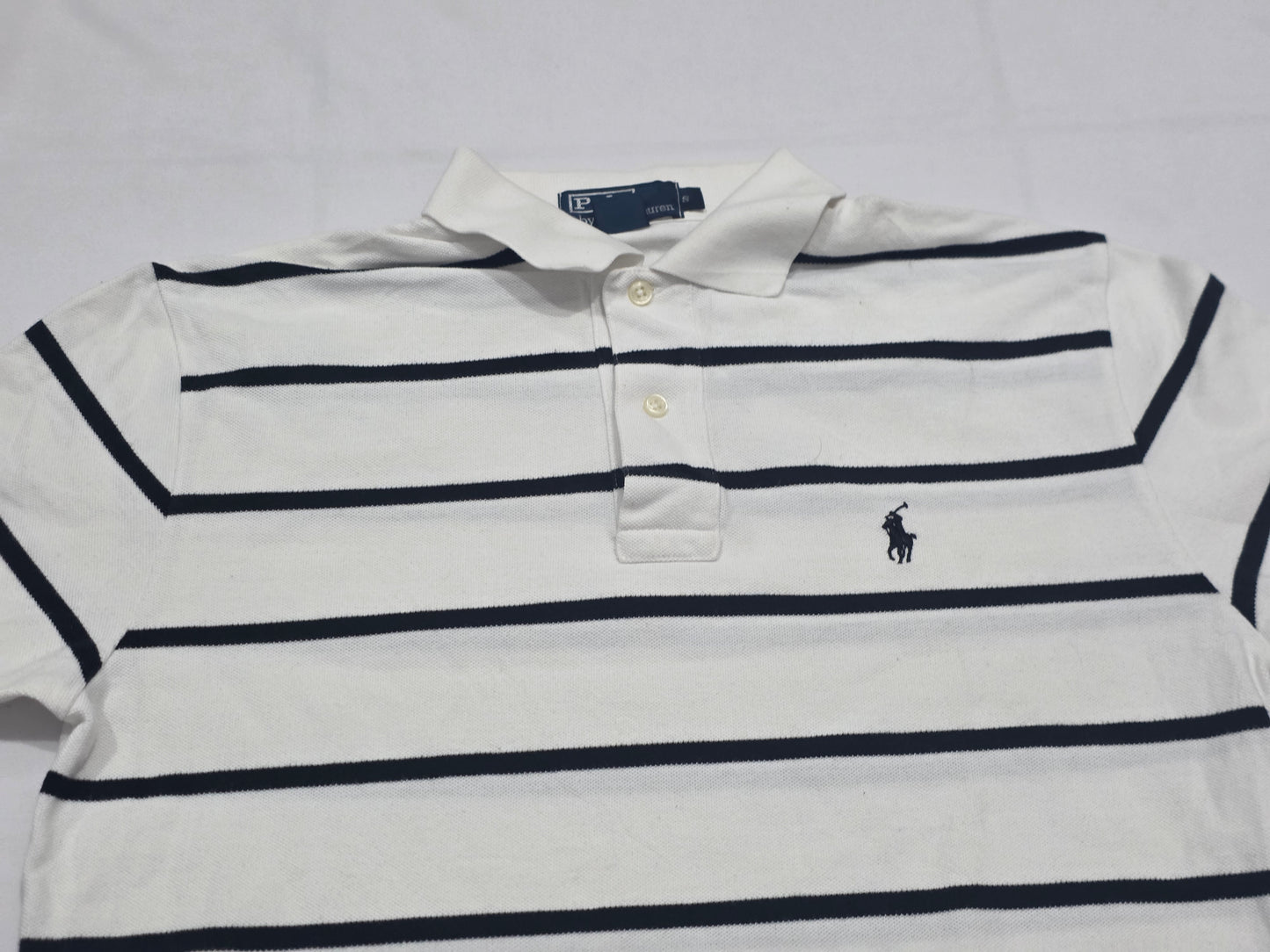 Playera Polo Ralph Lauren Chico S Blanca Lineas Negra