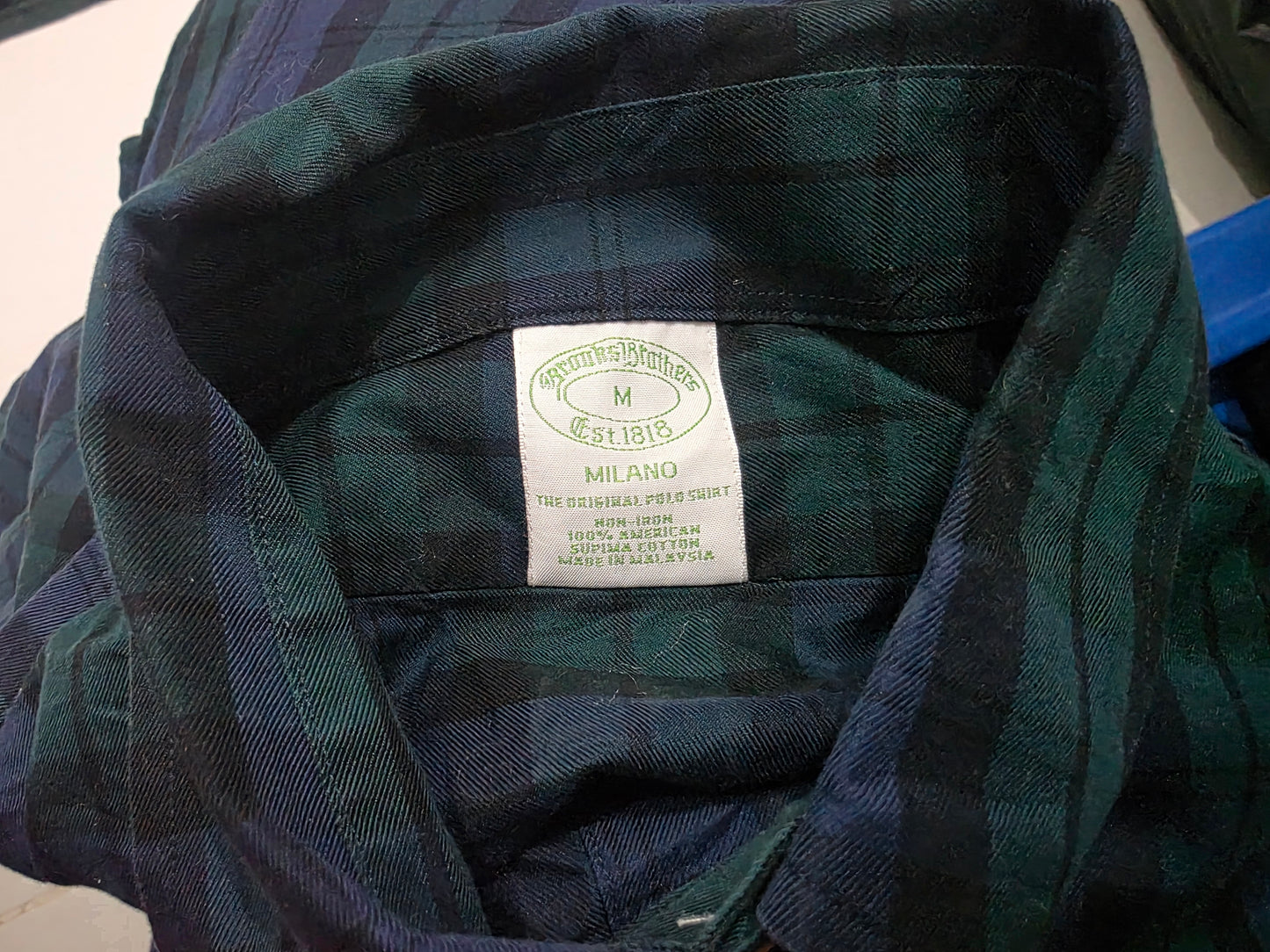 Camisa Brooks Brothers Mediana M Cuadro Verde Y Azul Milano