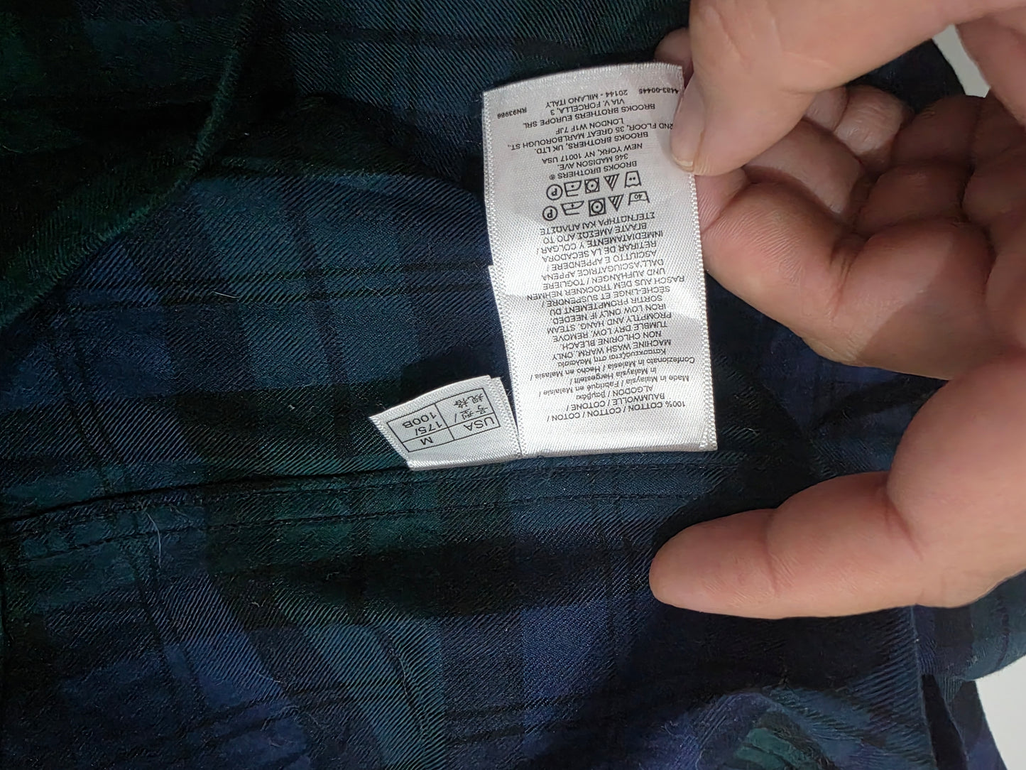 Camisa Brooks Brothers Mediana M Cuadro Verde Y Azul Milano