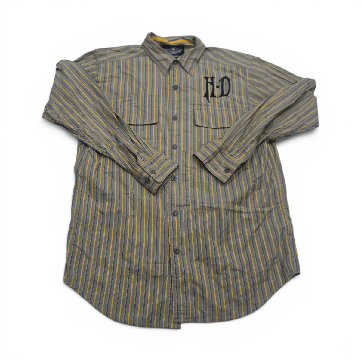 Camisa Harley Davidson Mediana M Lineas Gris Y Amarillo