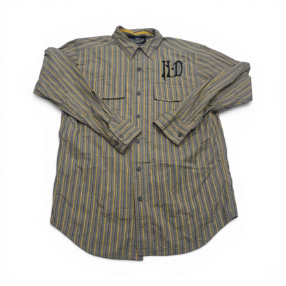 Camisa Harley Davidson Mediana M Lineas Gris Y Amarillo