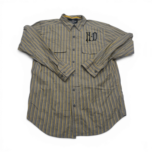 Camisa Harley Davidson Mediana M Lineas Gris Y Amarillo