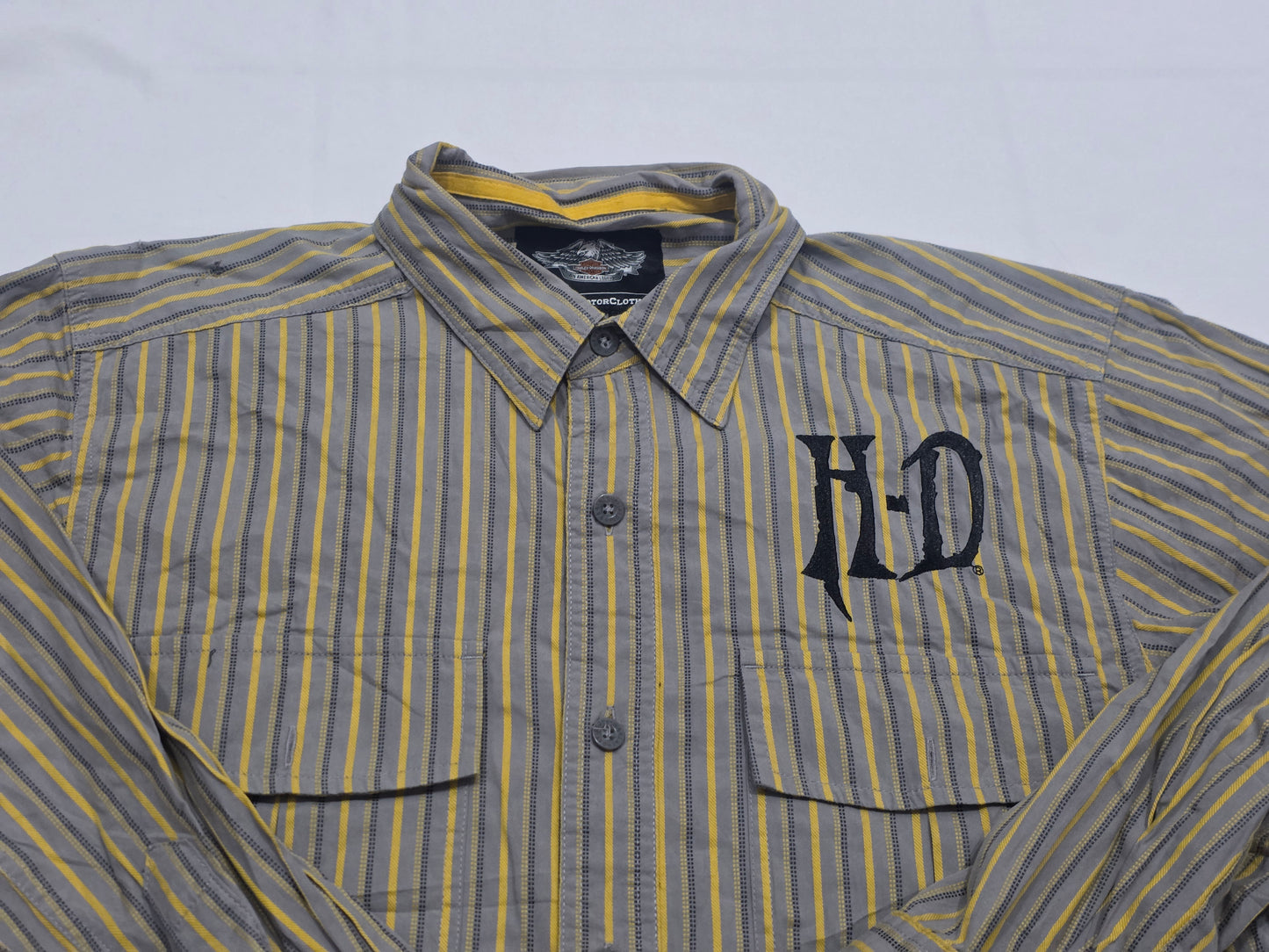 Camisa Harley Davidson Mediana M Lineas Gris Y Amarillo
