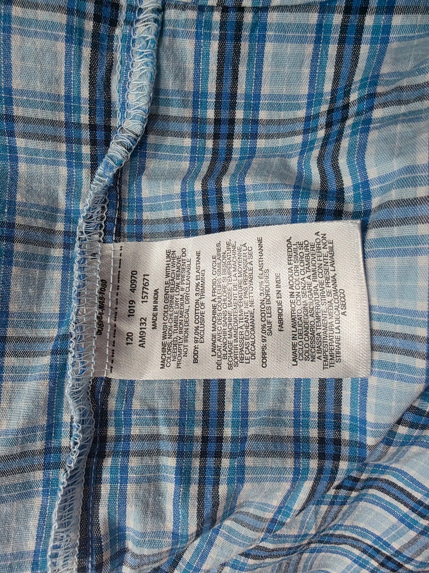 Camisa Columbia Mediana M Cuadro Azul Manga Corta