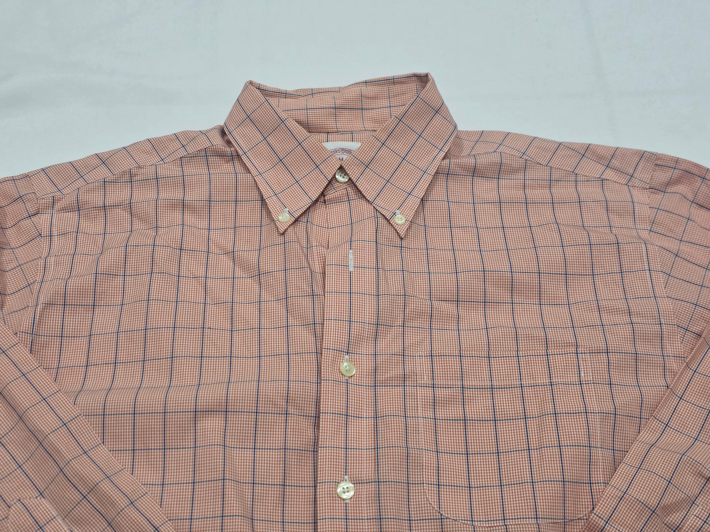 Camisa Brooks Broothers Mediana M Naranja Cuadro Linea Azul