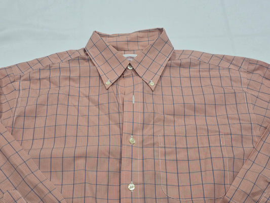 Camisa Brooks Broothers Mediana M Naranja Cuadro Linea Azul