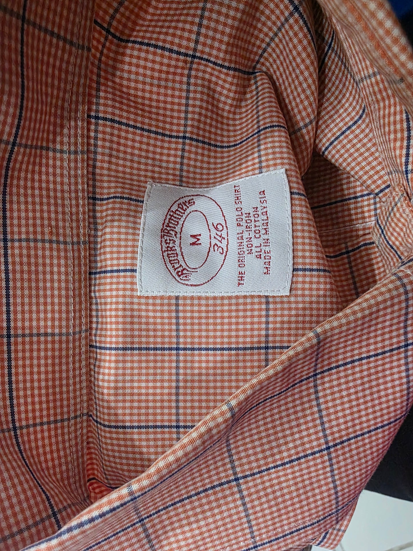 Camisa Brooks Broothers Mediana M Naranja Cuadro Linea Azul