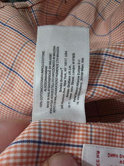 Camisa Brooks Broothers Mediana M Naranja Cuadro Linea Azul