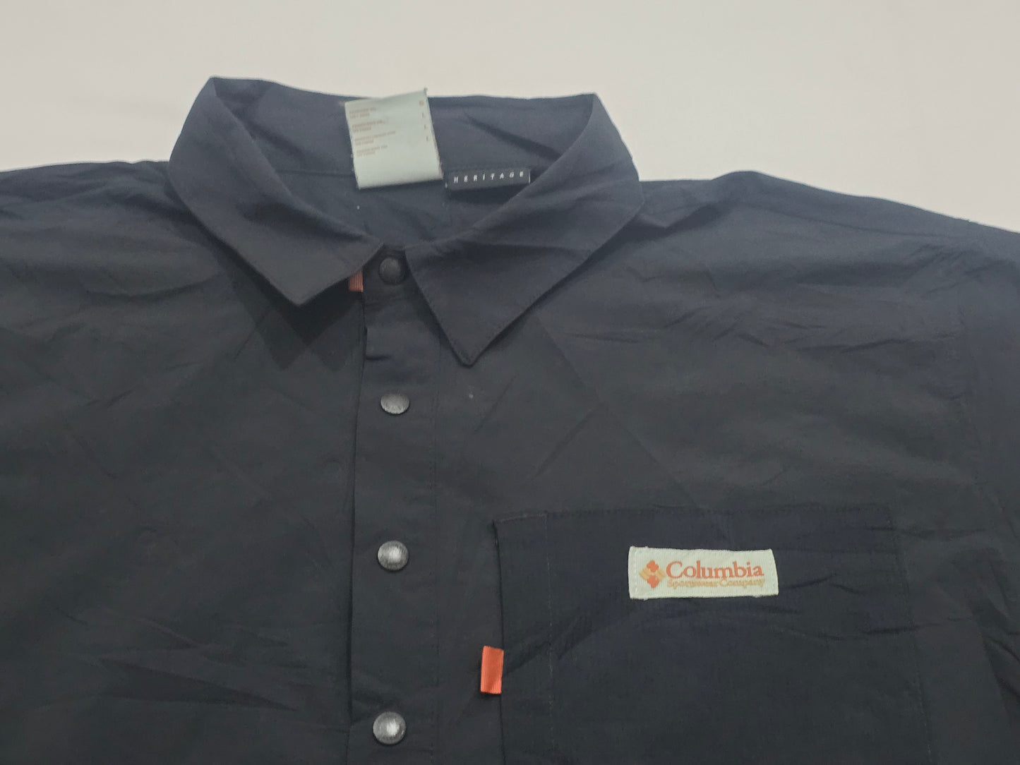 Camisa 3 Botones Columbia Grande L Negra Manga Corta