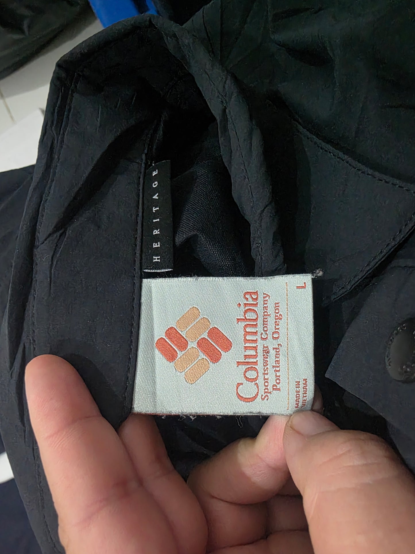 Camisa 3 Botones Columbia Grande L Negra Manga Corta