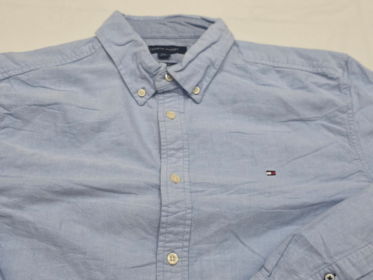 Camisa Custom Fit Tommy Hilfiger Grande L Azul Claro