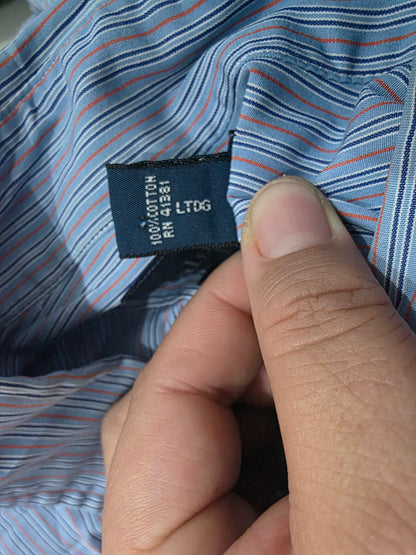 Camisa Ralph Lauren Grande L Azul Y Coral Lineas