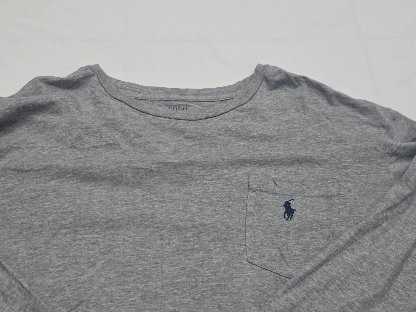 Playera Ralph Lauren Grande L Gris Manga Larga Pony Azul