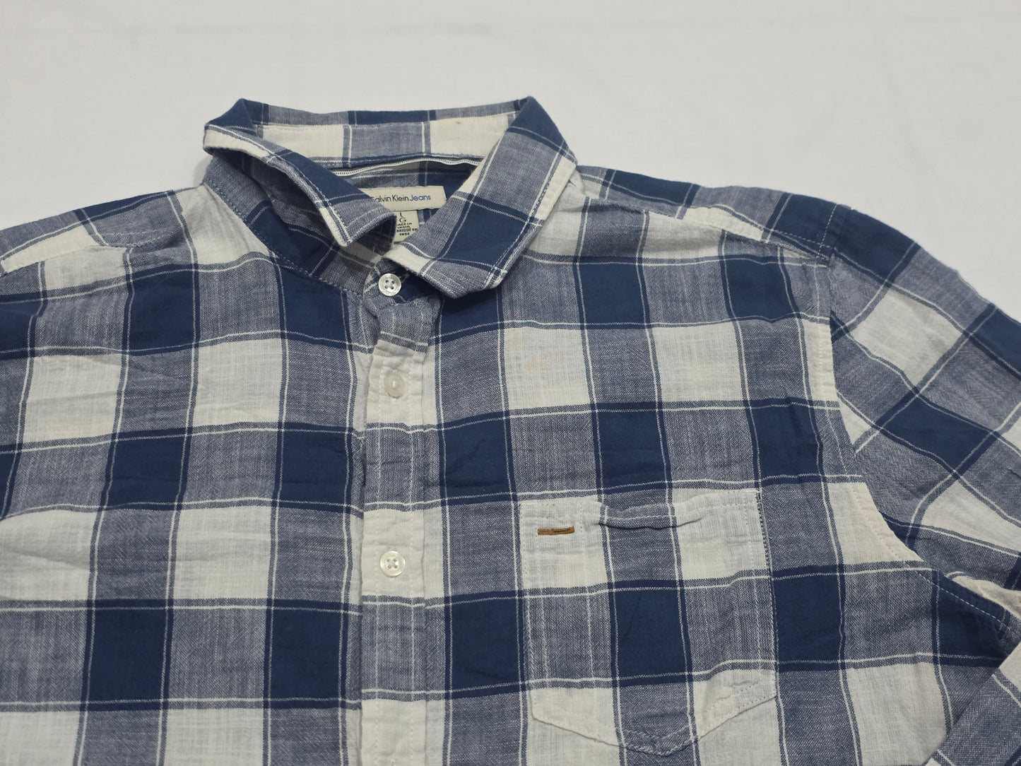 Camisa Calvin Klein Grande Azul Y Blanco Cuadro