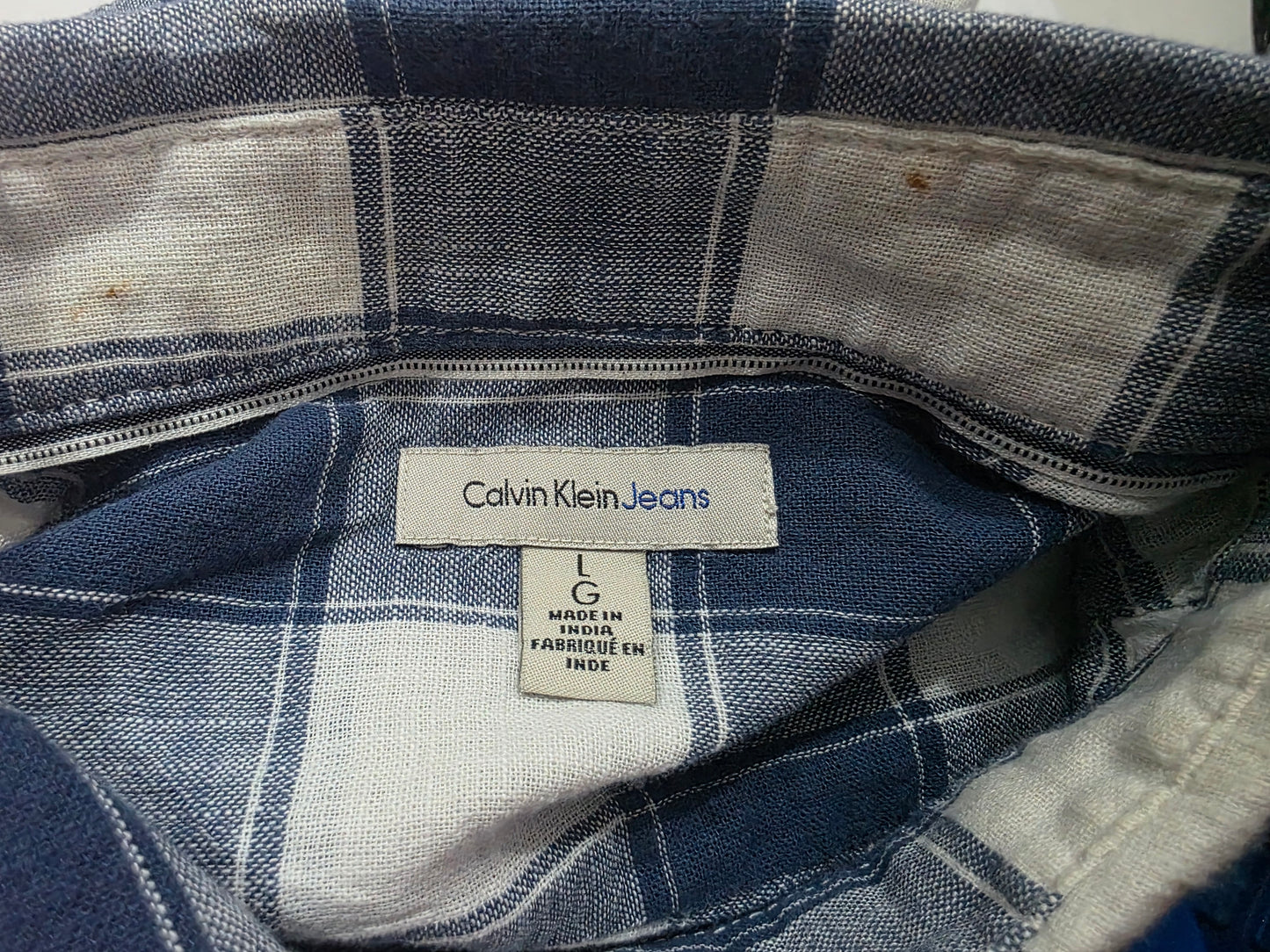 Camisa Calvin Klein Grande Azul Y Blanco Cuadro