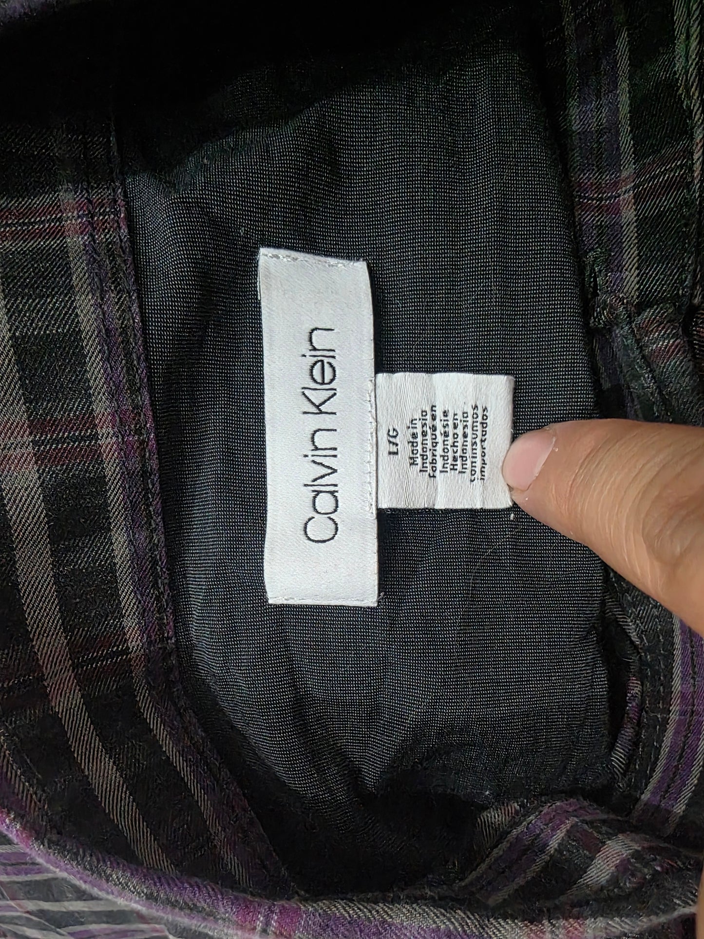 Camisa Calvin Klein Grande L Cuadro Morado Y Negro