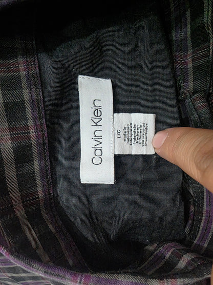 Camisa Calvin Klein Grande L Cuadro Morado Y Negro
