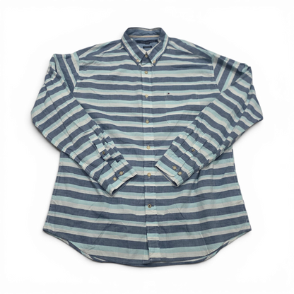 Camisa Tommy Hilfiger Xgrande Xl Azul Y Blanco Lineas