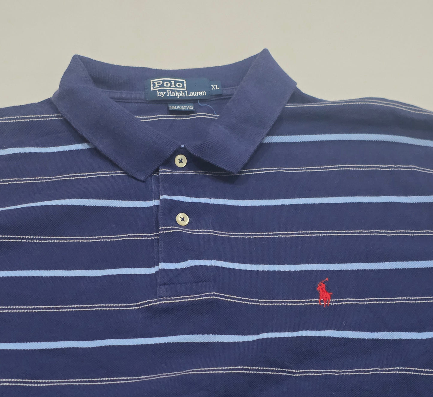 Playera Polo Ralph Laurenxgrande Azul Lineas Azul Pony Rojo