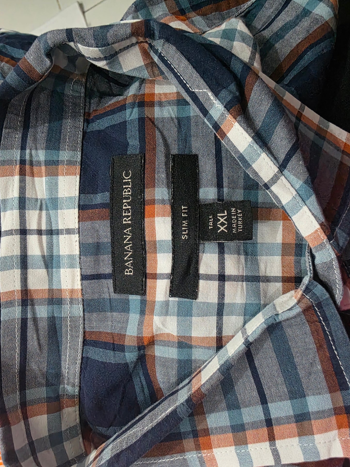Camisa Tall Silmfit Banana Republic 2xl Cuadro Azul