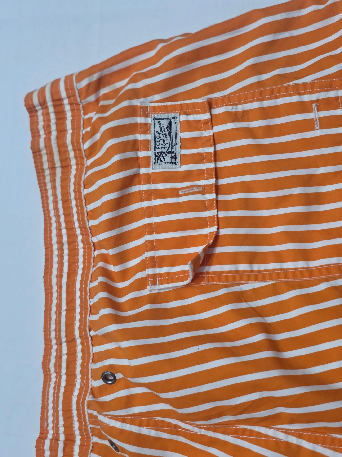 Bermuda Ralph Lauren Xxl Naranja Lineas Pony Azul Banador